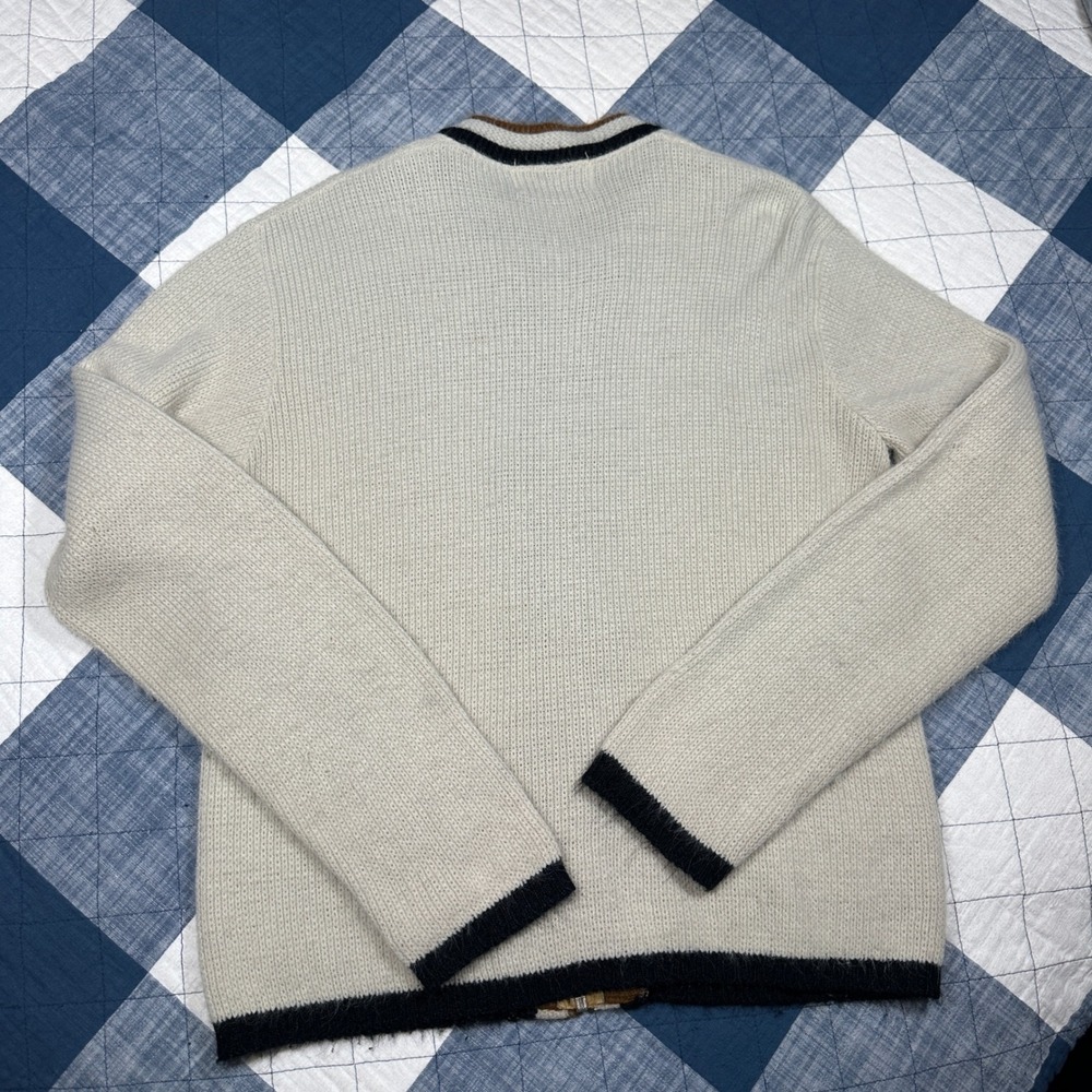 Vintage Jantzen Mens Full Zip Cardigan Sweater Cream Striped Orion Acrylic M - Picture 6 of 6